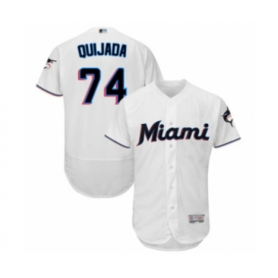 Men's Miami Marlins #74 Jose Quijada White Home Flex Base Authentic Collection Baseball Player Jersey - Ujersey