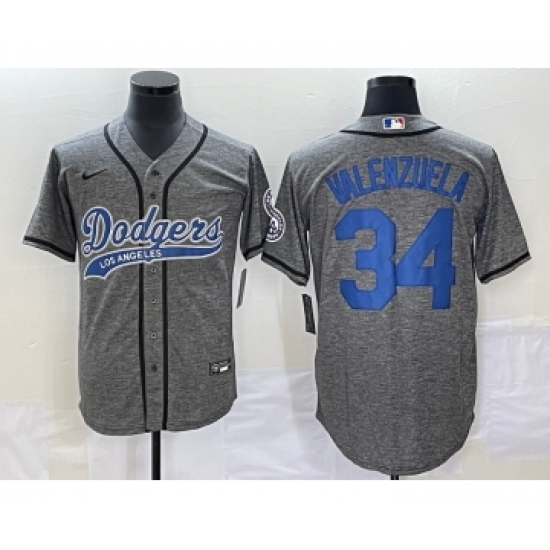 Men's Los Angeles Dodgers #34 Fernando Valenzuela Grey Gridiron Cool Base Stitched Baseball Jersey - Ujersey