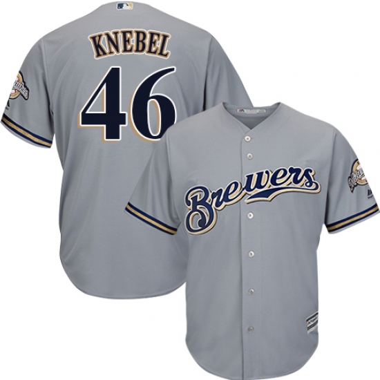 Youth Majestic Milwaukee Brewers #46 Corey Knebel Authentic Grey Road Cool Base MLB Jersey - Ujersey
