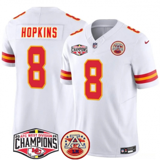 Men's Kansas City Chiefs #8 DeAndre Hopkins White F.U.S.E. 2024 AFC West Division Champions Vapor Limited Stitched Football Jersey - Ujersey