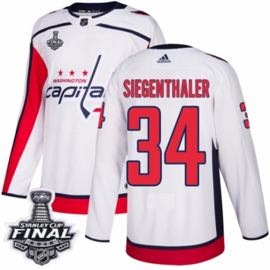 Youth Adidas Washington Capitals #34 Jonas Siegenthaler Authentic White Away 2018 Stanley Cup Final NHL Jersey - Ujersey