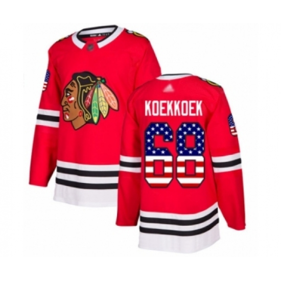 Men's Chicago Blackhawks #68 Slater Koekkoek Authentic Red USA Flag Fashion Hockey Jersey