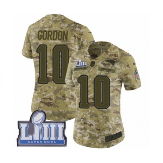 Women's Nike New England Patriots #10 Josh Gordon Limited Camo 2018 Salute to Service Super Bowl LIII Bound NFL Jersey - Ujersey