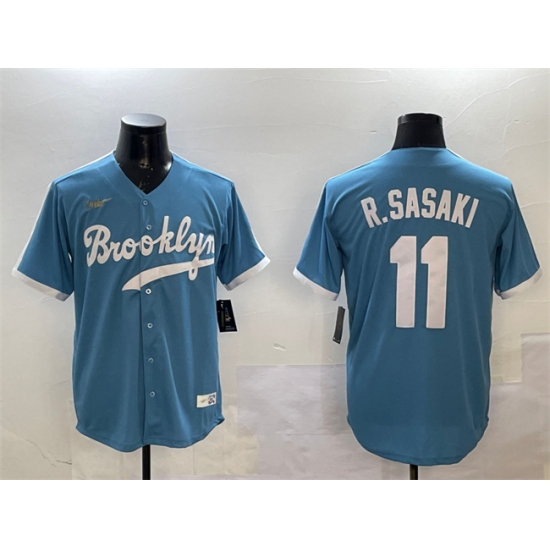 Men's Los Angeles Dodgers #11 Roki Sasaki Blue Throwback Stitched Baseball Jersey - Ujersey