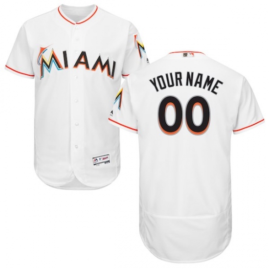 Men's Miami Marlins Majestic Home White Flex Base Authentic Collection Custom Jersey - Ujersey