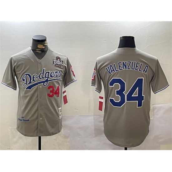 Men's Los Angeles Dodgers #34 Toro Valenzuela Grey 2024 World Series 1981 Cooperstown Stitched Baseball Jersey - Ujersey