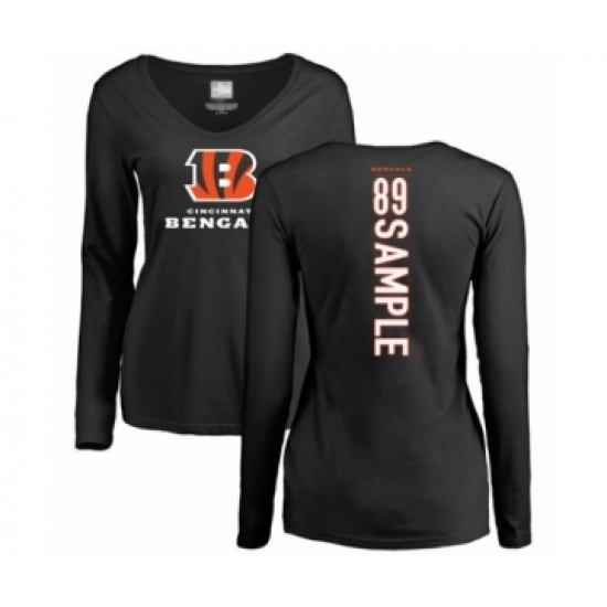 Football Women's Cincinnati Bengals #89 Drew Sample Black Backer Long Sleeve T-Shirt - Ujersey