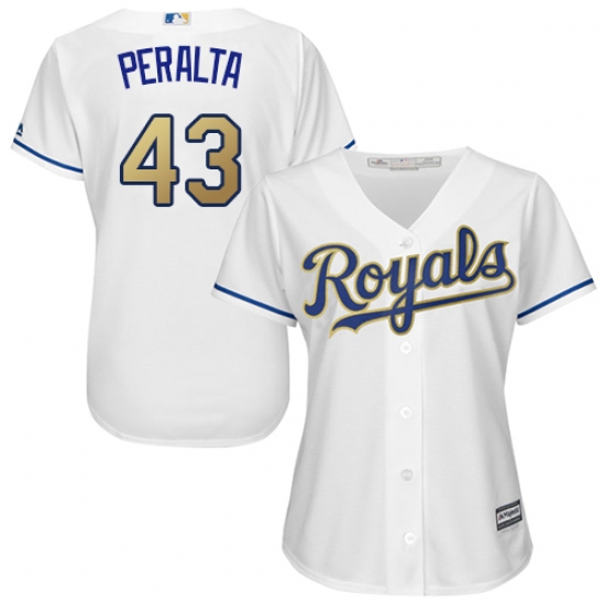 Women's Majestic Kansas City Royals #43 Wily Peralta Authentic White Home Cool Base MLB Jersey - Ujersey
