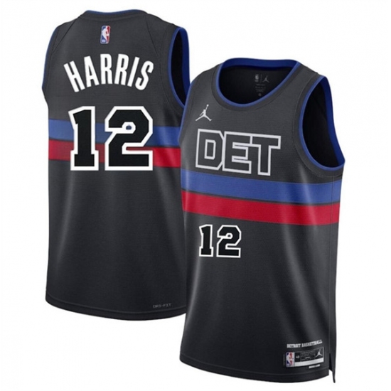Men's Detroit Pistons #12 Tobias Harris Black 2024 Statement Edition Stitched Basketball Jersey - Ujersey