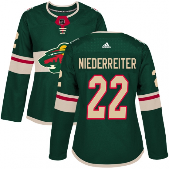 Women's Adidas Minnesota Wild #22 Nino Niederreiter Premier Green Home NHL Jersey - Ujersey