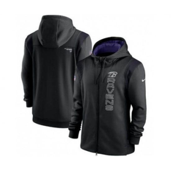 Men's Baltimore Ravens 2021 Black Sideline Team Performance Full-Zip Hoodie - Ujersey