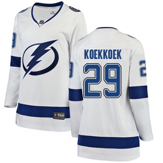 Women's Tampa Bay Lightning #29 Slater Koekkoek Fanatics Branded White Away Breakaway NHL Jersey - Ujersey