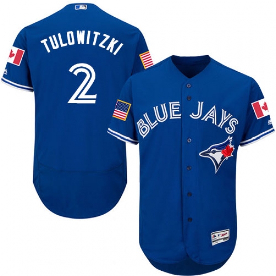 Men's Majestic Toronto Blue Jays #2 Troy Tulowitzki Authentic Royal Blue Fashion Stars & Stripes Flex Base MLB Jersey - Ujersey