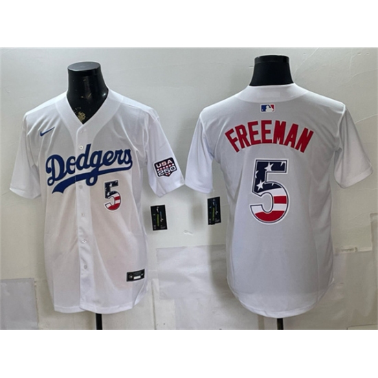 Men's Los Angeles Dodgers #5 Freddie Freeman White 250 Fourth of July Home Stitched Baseball Jersey - Ujersey