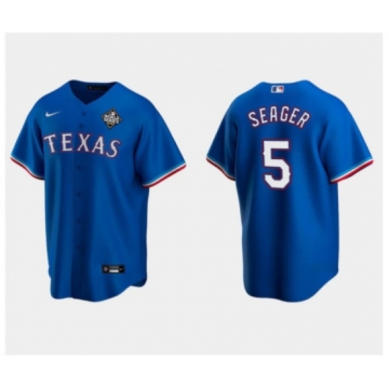 Men's Texas Rangers #5 Corey Seager Royal 2023 World Series Stitched Baseball Jersey - Ujersey