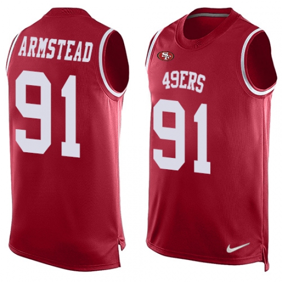 Men's Nike San Francisco 49ers #91 Arik Armstead Limited Red Player Name & Number Tank Top NFL Jersey - Ujersey
