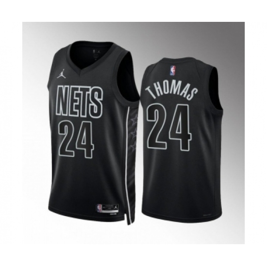 Men's Brooklyn Nets #24 Cam Thomas 2022-23 Black Statement Edition Stitched Basketball Jersey - Ujersey