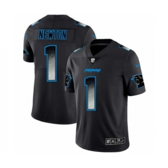 Men Carolina Panthers #1 Cam Newton Black Smoke Fashion Limited Jersey - Ujersey