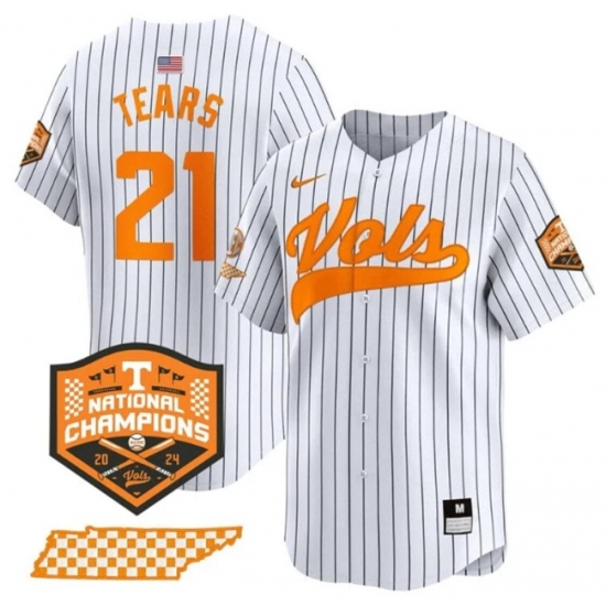Men's Tennessee Volunteers #21 Kavares Tears White Pinstripe 2024 Champions Vapor Limited Stitched Jersey - Ujersey