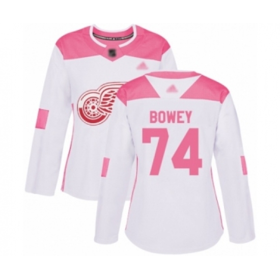 Women's Detroit Red Wings #74 Madison Bowey Authentic White Pink Fashion Hockey Jersey - Ujersey