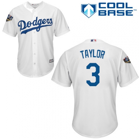 Youth Majestic Los Angeles Dodgers #3 Chris Taylor Authentic White Home Cool Base 2018 World Series MLB Jersey - Ujersey