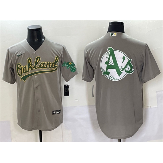 Men's Oakland Athletics Team Big Logo Grey Cool Base Stitched Baseball Jersey - Ujersey