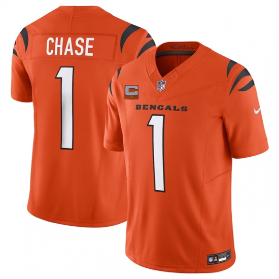 Men's Cincinnati Bengals #1 Ja'Marr Chase Orange 2025 F.U.S.E. With 1-Star C Vapor Untouchable Limited Stitched Football Jersey - Ujersey