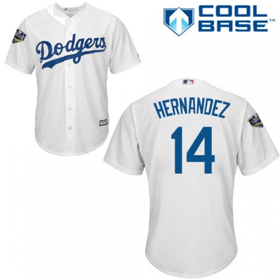 Youth Majestic Los Angeles Dodgers #14 Enrique Hernandez Authentic White Home Cool Base 2018 World Series MLB Jersey - Ujersey