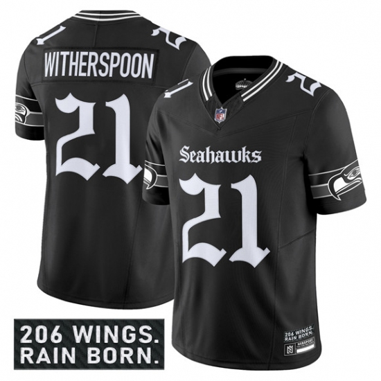 Men's Seattle Seahawks #21 Devon Witherspoon Black 2025 F.U.S.E. 'Gothic Rain City Shadows Edition' Vapor Limited Football Stitched Jersey - Ujersey