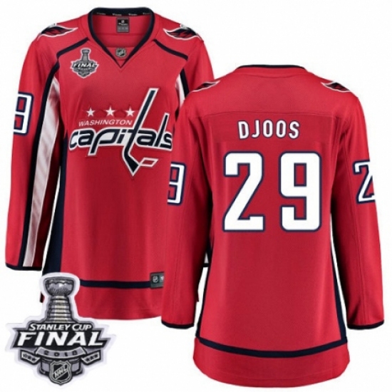 Women's Washington Capitals #29 Christian Djoos Fanatics Branded Red Home Breakaway 2018 Stanley Cup Final NHL Jersey