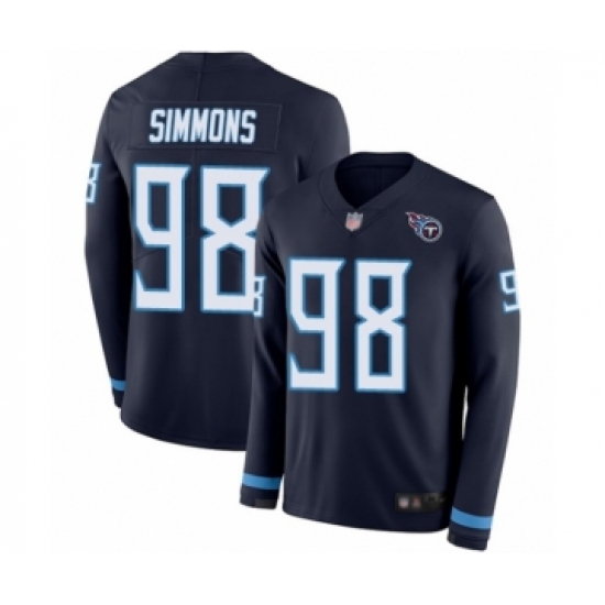 Men's Tennessee Titans #98 Jeffery Simmons Limited Navy Blue Therma Long Sleeve Football Jersey - Ujersey