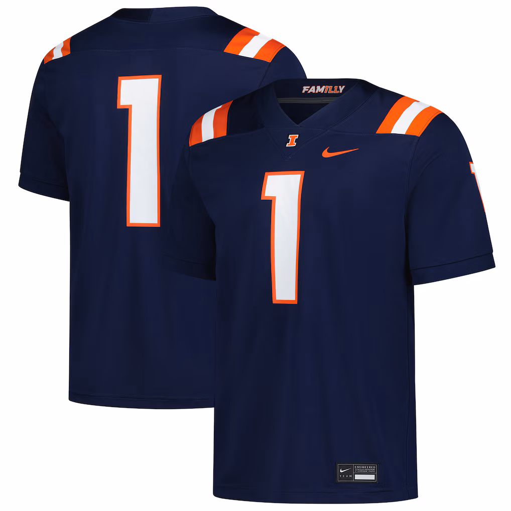 Men's Nike #1 Navy Illinois Fighting Illini Game Football Jersey