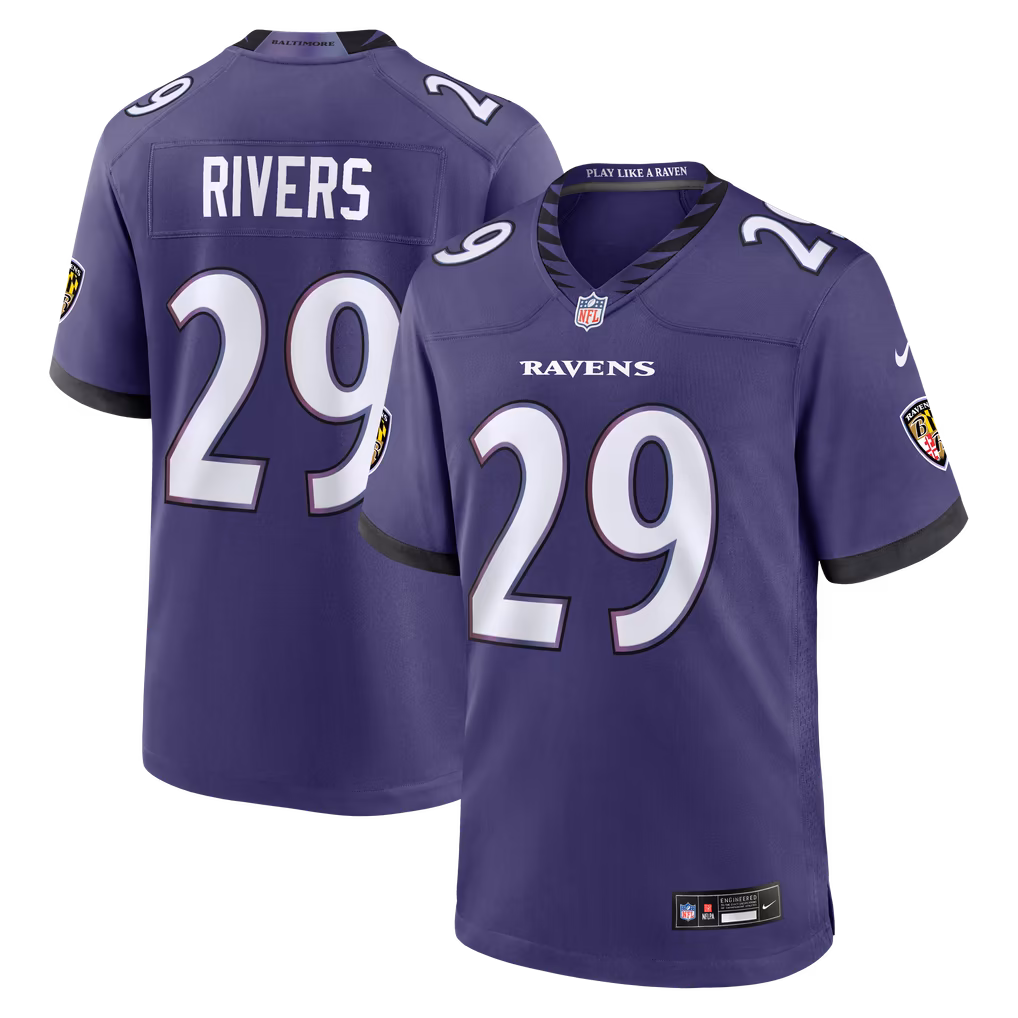 Men's Baltimore Ravens Chandler Rivers Nike Purple Team Game Jersey - U-jersey