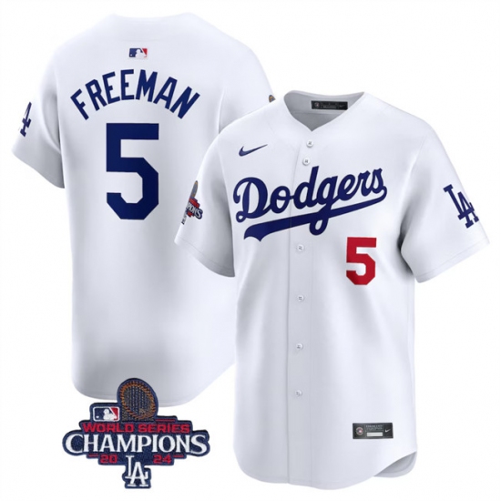 Men's Los Angeles Dodgers #5 Freddie Freeman White 2024 World Series Champions Home Limited Stitched Baseball Jersey - ujerseystore