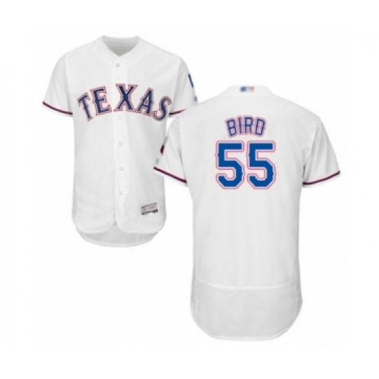 Men's Texas Rangers #55 Kyle Bird White Home Flex Base Authentic Collection Baseball Player Jersey - Ujersey