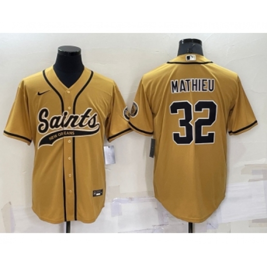 Men's New Orleans Saints #32 Tyrann Mathieu Gold Stitched MLB Cool Base Nike Baseball Jersey - Ujersey