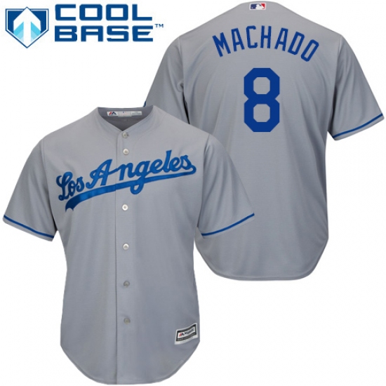 Youth Majestic Los Angeles Dodgers #8 Manny Machado Authentic Grey Road Cool Base MLB Jersey - Ujersey