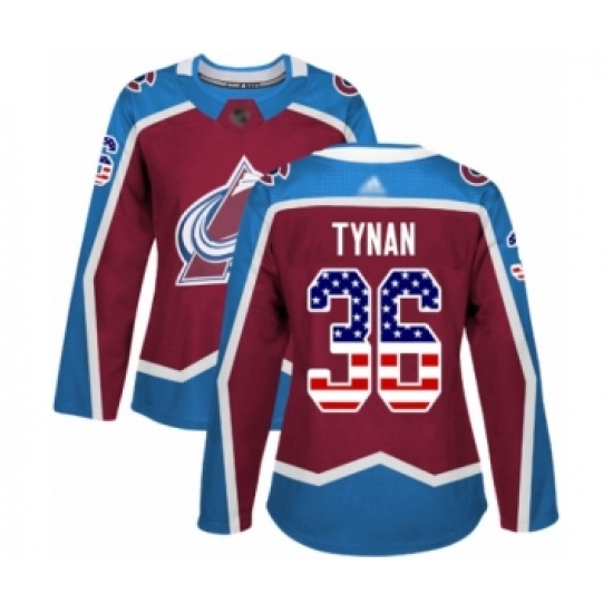 Women's Colorado Avalanche #36 T.J. Tynan Authentic Burgundy Red USA Flag Fashion Hockey Jersey - Ujersey
