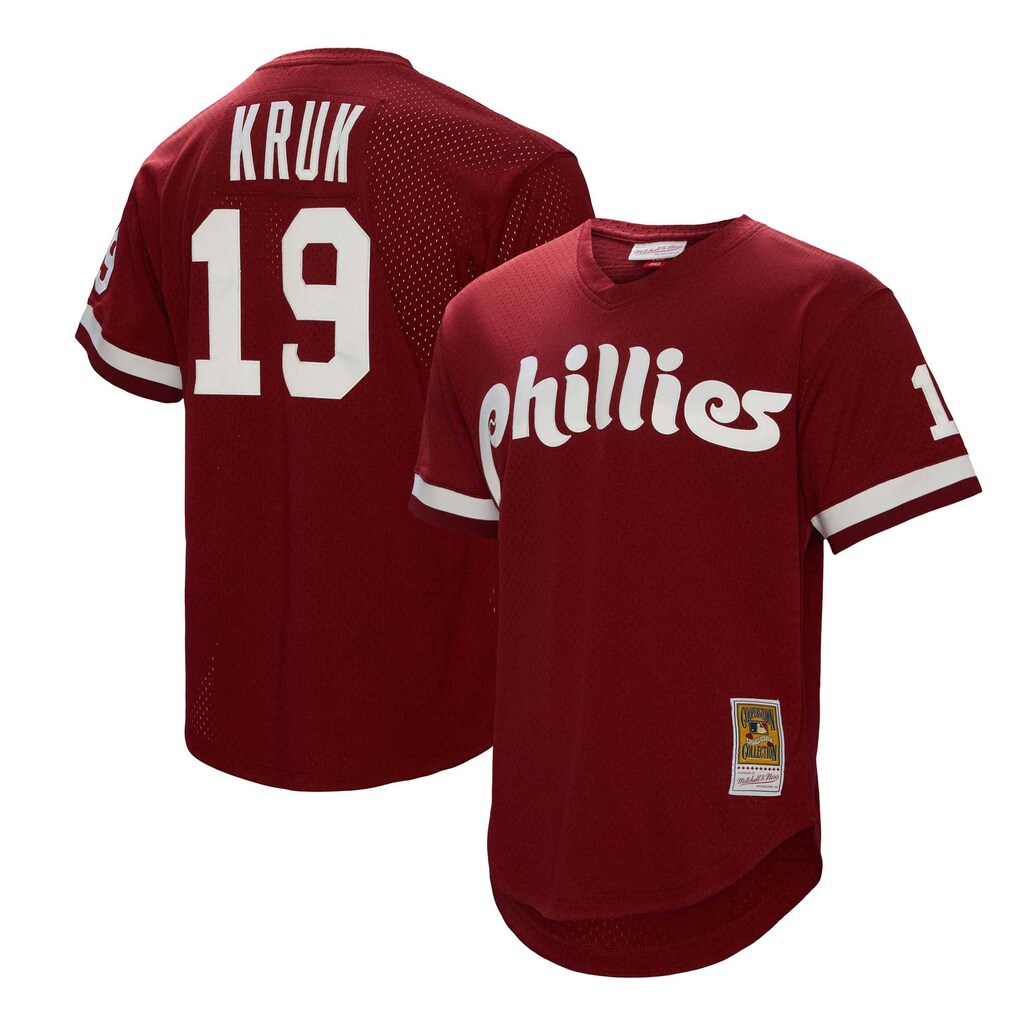 Men's Philadelphia Phillies John Kruk Mitchell & Ness Burgundy Big & Tall Cooperstown Collection Mesh Batting Practice Jersey - Ujersey
