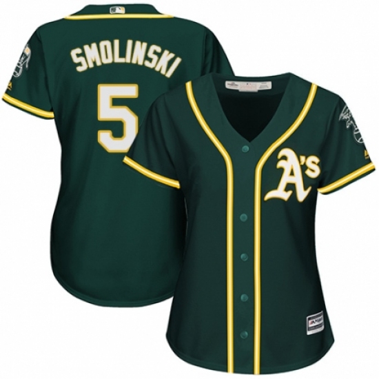 Women's Majestic Oakland Athletics #5 Jake Smolinski Replica Green Alternate 1 Cool Base MLB Jersey - Ujersey