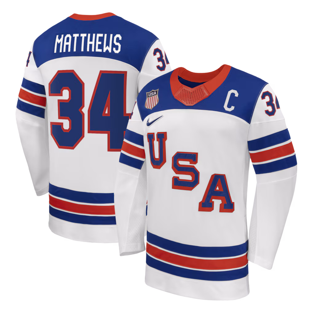 Men's Auston Matthews Nike White US Hockey 2026 Away Replica Jersey