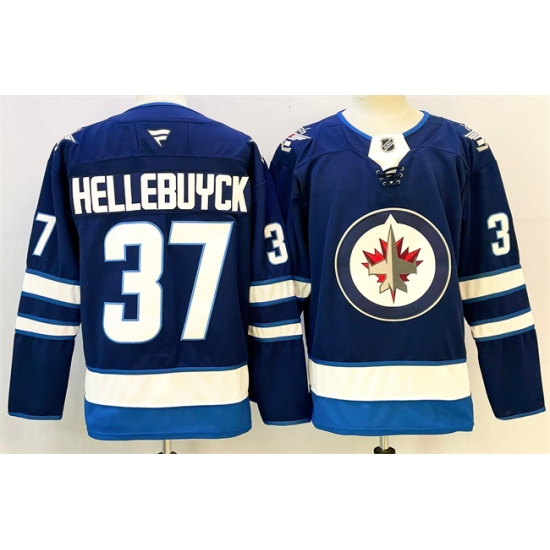 Men's Winnipeg Jets #37 Connor Hellebuyck Connor Hellebuyck Navy 2024-25 Home Stitched Hockey Jersey - Ujersey