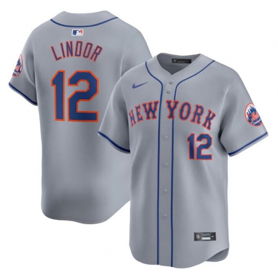 Men's New York Mets #12 Francisco Lindor 2024 Gray Away Limited Stitched Baseball Jersey - Ujersey