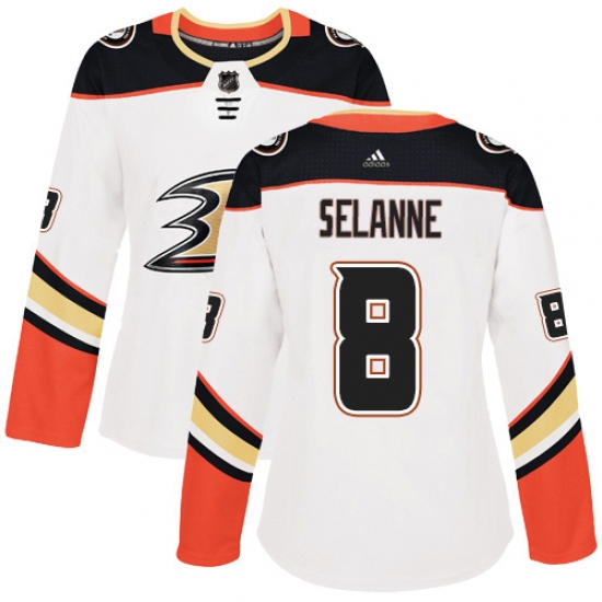 Women's Adidas Anaheim Ducks #8 Teemu Selanne Authentic White Away NHL Jersey - Ujersey