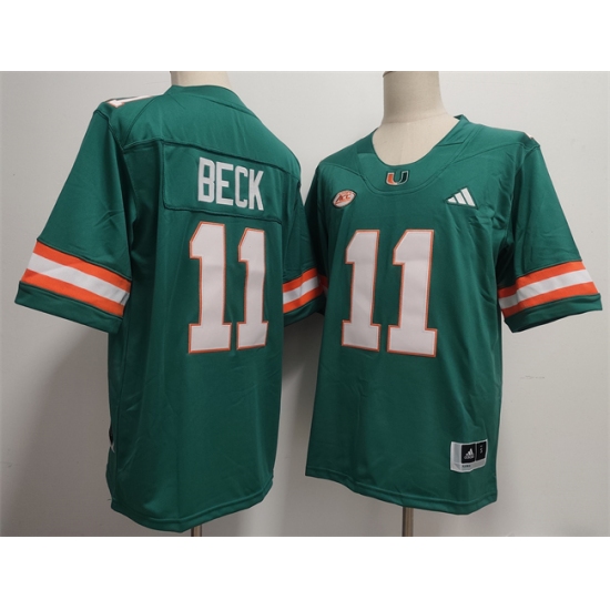Men's Miami Hurricanes #11 Carson Beck Aqua Stitched Football Jersey - Ujersey