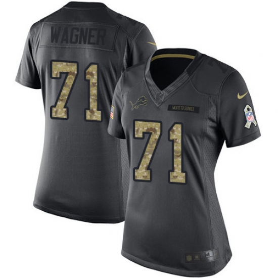 Women's Nike Detroit Lions #71 Ricky Wagner Limited Black 2016 Salute to Service NFL Jersey - Ujersey