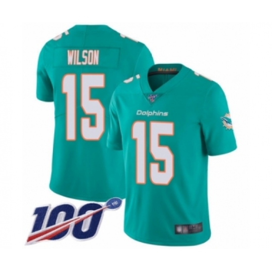Men's Miami Dolphins #15 Albert Wilson Aqua Green Team Color Vapor Untouchable Limited Player 100th Season Football Jersey - Ujersey
