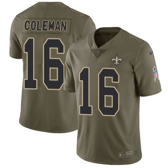 Men's Nike New Orleans Saints #16 Brandon Coleman Limited Olive 2017 Salute to Service NFL Jersey - Ujersey