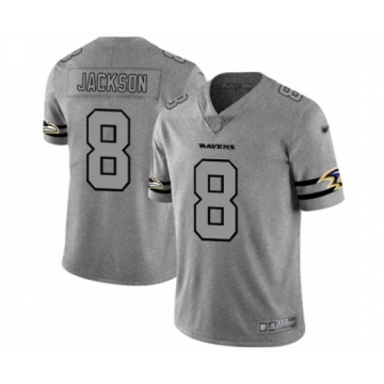 Men's Baltimore Ravens #8 Lamar Jackson Limited Gray Team Logo Gridiron Football Jersey - Ujersey