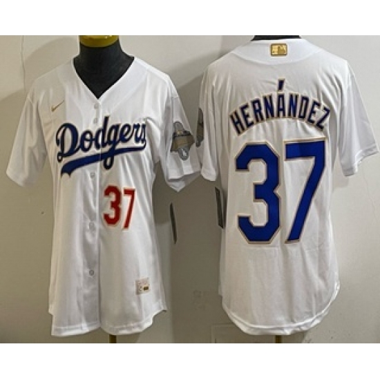 Women's Los Angeles Dodgers #37 Teoscar Hernandez White 2026 Gold Collection Stadium Jersey - Ujersey